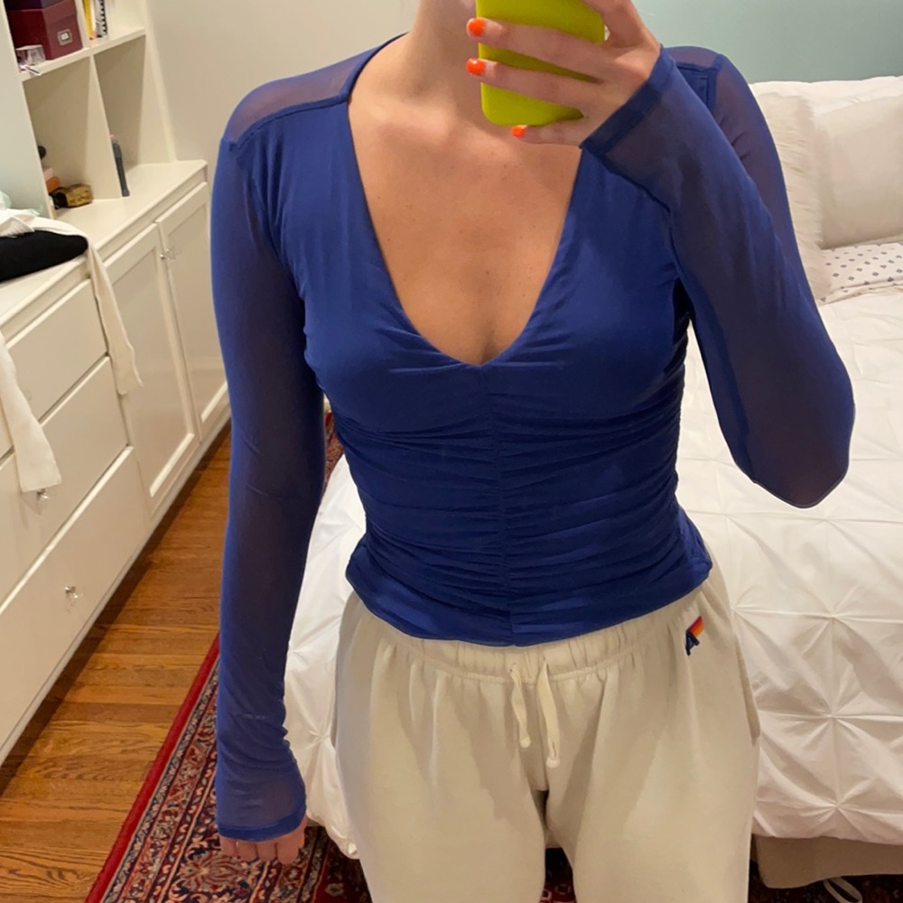 Fun ten sixty Sherman electric blue mesh top